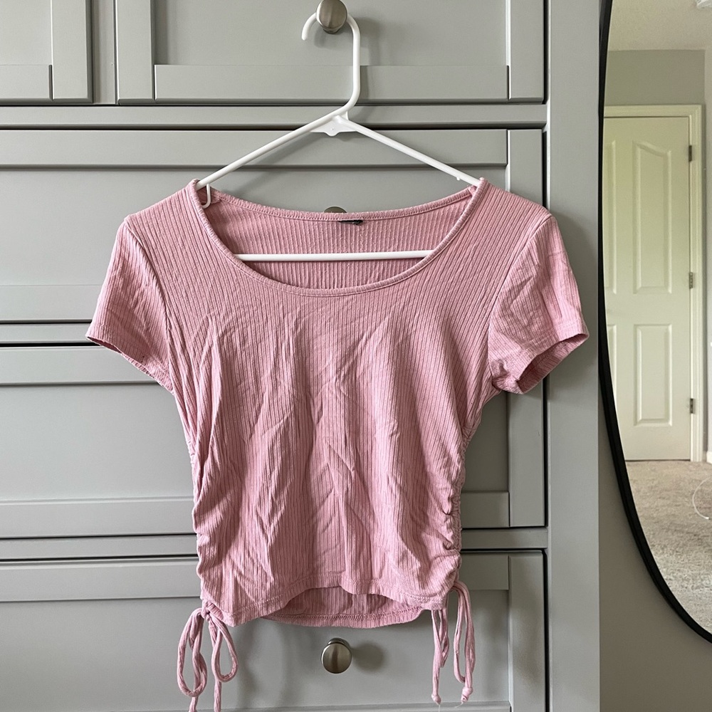pink target crop top w cinched sides